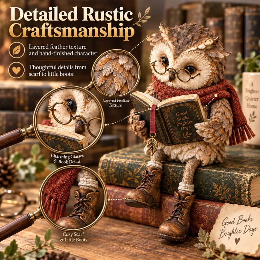 🦉 Reading Owl Figurine – Cute Book Lover Gift for Bookworms, Teachers & Librarians | Cozy Bookshelf Decor 📚