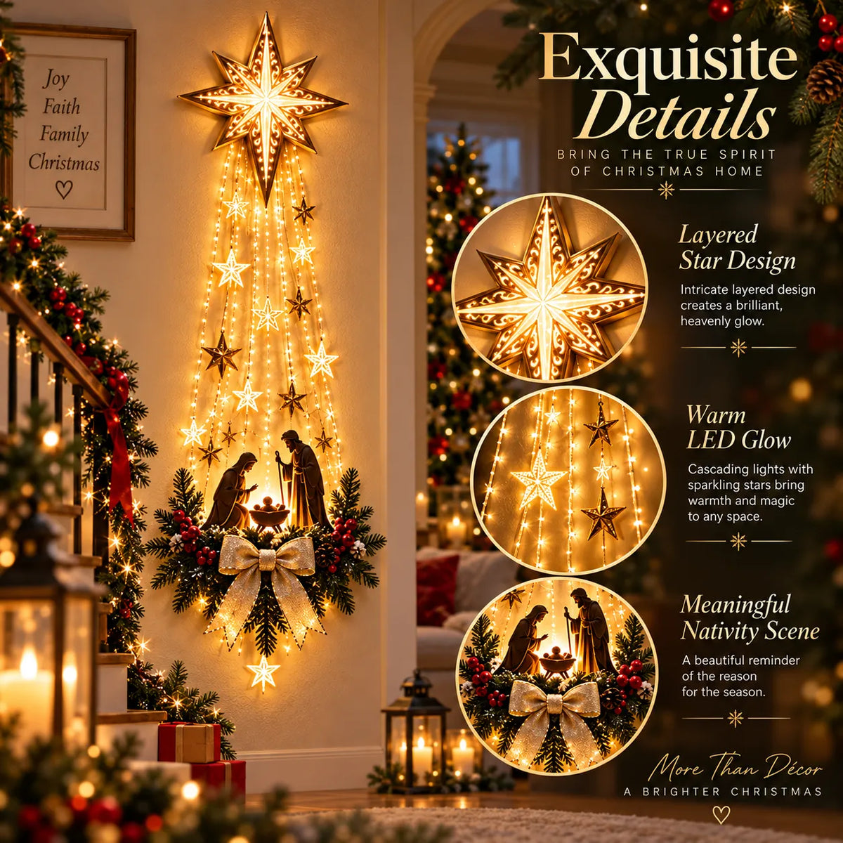 ✨Last Day 49% OFF✨✝️ Bethlehem Star of Faith™ – 30 inch High Lighted Nativity Wall Decor