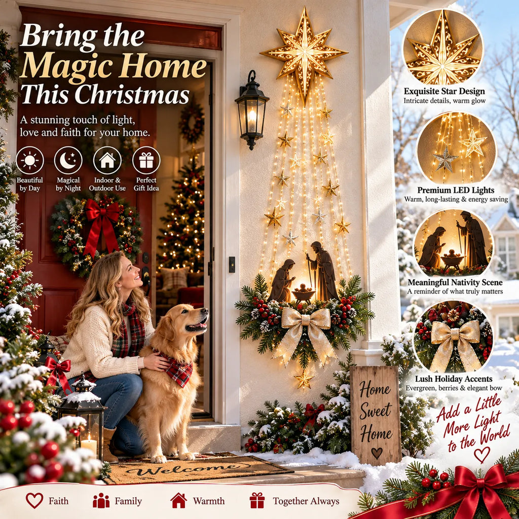 ✨Last Day 49% OFF✨✝️ Bethlehem Star of Faith™ – 30 inch High Lighted Nativity Wall Decor