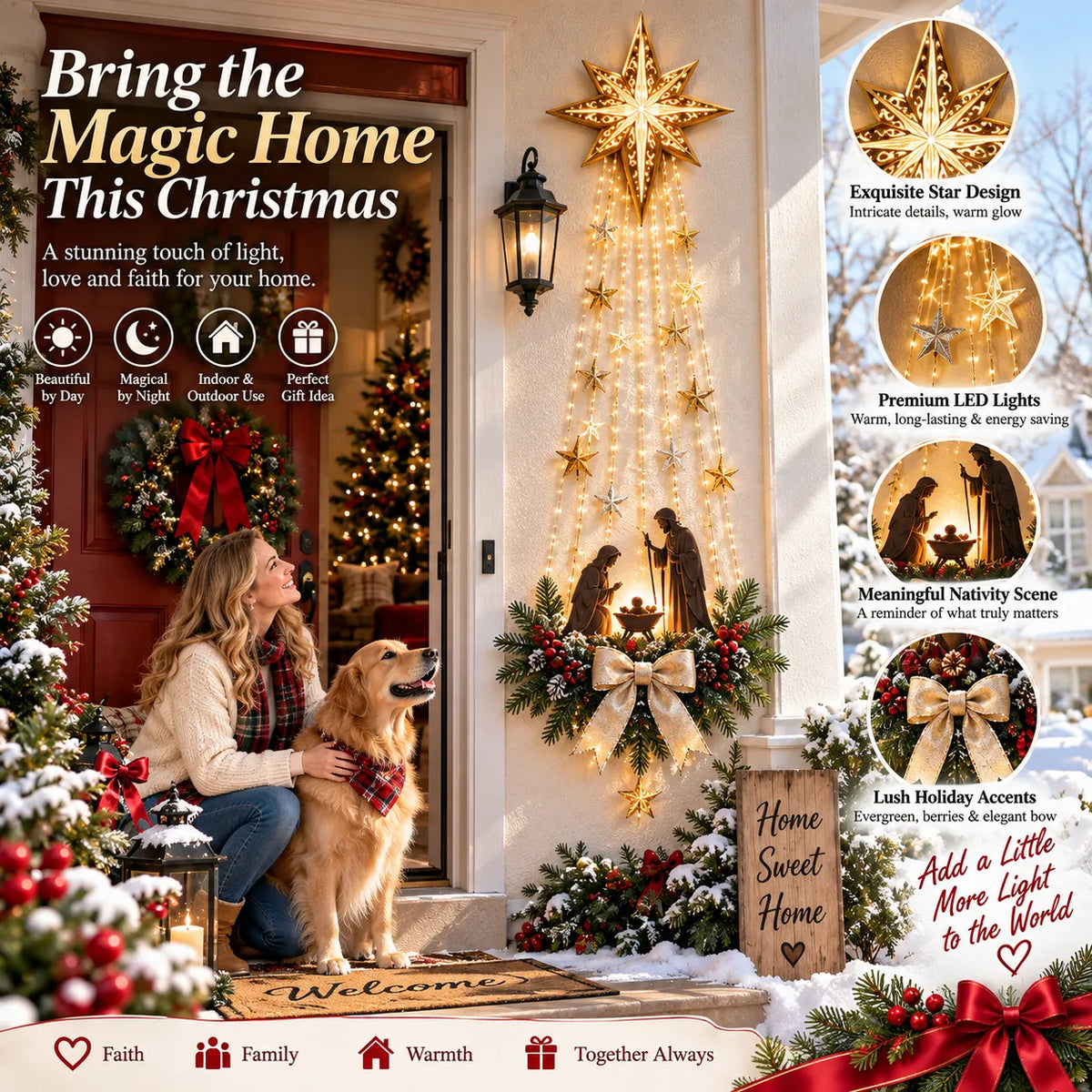 ✨Last Day 49% OFF✨✝️ Bethlehem Star of Faith™ – 30 inch High Lighted Nativity Wall Decor