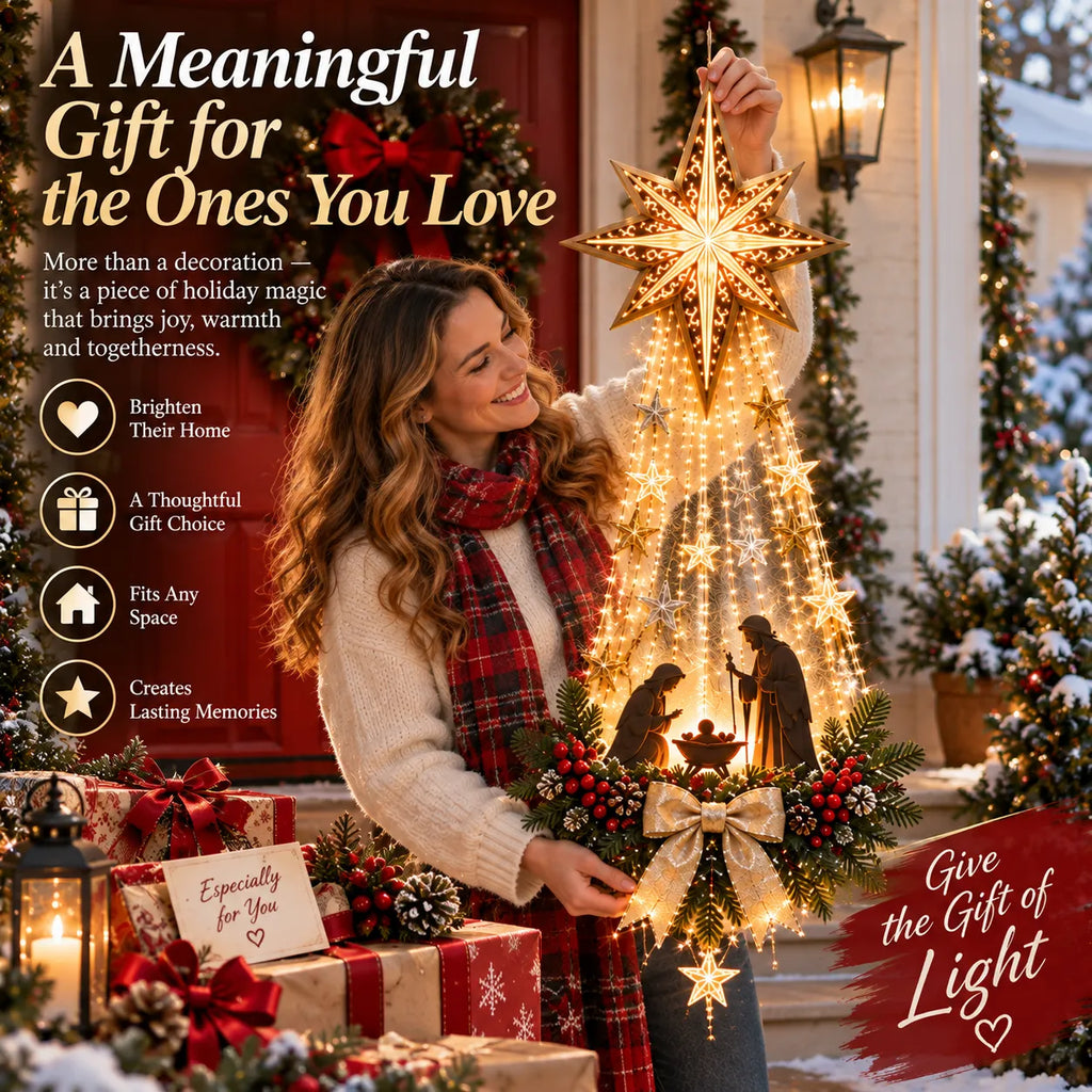 ✨Last Day 49% OFF✨✝️ Bethlehem Star of Faith™ – 30 inch High Lighted Nativity Wall Decor